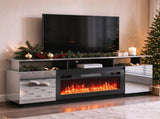 Silver Fireplace TV Stand, 177.8*35*60.5cm, Particle Board with Mirror Paper Veneer, Double Door, 20709982