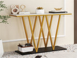 40 Inch Console Table with Faux Marble Top, W-Shaped Metal Frame Entryway Table for Hallway Living 68056638