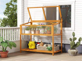 2-in-1 Fir Wood Elevated Greenhouse with Slatted Shelf, Adjustable Roof Cold Frame for Extending 09769934