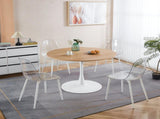 42.1 Inch Oak Grain Textured Finish Tulip Dining Table, Mid-Century Modern Table Seats 4-6, W234P370301