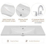 36" Single Bathroom Vanity Top with White Basin, 3-Faucet Holes, Ceramic, White N725P171539K