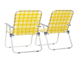 2pcs Steel Tube PP Webbing Bearing 120kg Folding Beach Chair Yellow & White 37452050