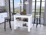 ZNTS Rockaway 3-Shelf Kitchen Island White and Ibiza Marble B06280052