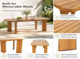 71" Outdoor Acacia Wood Dining Table, Teak Finish, Rounded End Rectangular Patio Wooden Table for N762P506193D