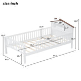Twin Size Wood Platform Bed with House-shaped Headboard, LED and Built-in Storage, White N709P184429K