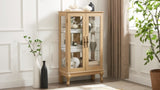 2 Doors Curio Cabinet with Tempered Glass Doors, Curio Cabinets with Mirrored Back Panel and W2275P178895