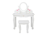 Children's Wooden Dressing Table Reversible Round Mirror Dressing Table Chair Three Drawers White 09401206