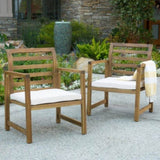 Outdoor Acacia Wood Club Chairs, 2-Pcs Set, Natural Stained / White, 25.5