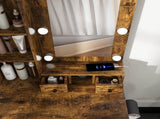 Vanity Table with Mirror & Adjustable LED Lights, Power Outlet, Hairdryer Holder & Stool Compact 18725352