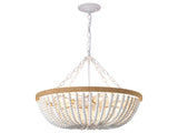 21.65" Farmhouse Chandelier, Matte White & Natural Wood Finish, 5xE26 Socket Max 60W, Bulbs Not W6558P574498