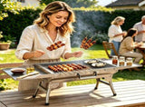 Portable Folding Charcoal BBQ Grill, Outdoor Barbecue Grill with Dual Side Shelves & 12 Air Vents, 30224474