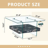 31.4 Inch Modern Two-Tier Square Coffee Table - An Elegant Combination of Clear Glass and Black W1151P232659
