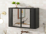 Black Wall-Mounted Bathroom Cabinet with Mirror, 2 Mirrored Doors & Open Shelf, Farmhouse Metal W3122P272846