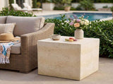 Light Tan Square MGO Side Table, Faux Travertine Textured Accent End Table, Pre-Assembled Non-KD N770P473013L