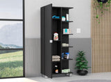 Linen Single Door Cabinet 62" H, Five External Shelves, Four Interior Shelves, Black B097133199