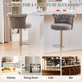 COOLMORE Velvet Bar Stool Set of 2, Adjustable Swivel Bar Stools with Silver Plated Metal Leg, W1539P320507