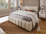 Elegant Beige Chenille Upholstered Bed with Checkerboard Design, King, Beige N769P264802A