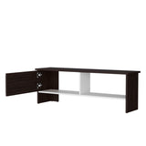 Walnut and White Entertainment Center with a Door and Open Storage B062P290231