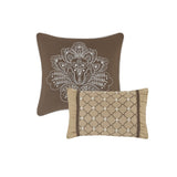 5 Piece Reversible Jacquard Bedspread Set Brown/Gold Queen B03597513