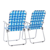 ZNTS 2pcs Steel Tube PP Webbing Bearing 120kg Folding Beach Chair Blue& White Strip 18794766