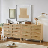 Bedroom dresser, 8 Double Dresser with rattan drawers, wood chest of drawers for kids living W1162P190402