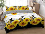 3 Pieces Black And White Background Sunflower Duvet Cover Set Yellow Flower Polyester Bedding Set 46040075