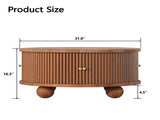 Round Fluted Coffee Table with Storage, Pine Solid Wood, Sliding Door, Walnut, 31.8" 90275322