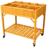 Elevated 8 Pocket Herb Garden Bed, Mobile Raised Customizable Wood Planter for Herbs, Vegetables, W465P189512