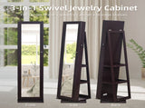 Brown Spray-Painted MDF Rotatable Freestanding Jewelry Mirror Cabinet, Square 70563509