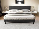 Dark Gray Queen Size Tufted Platform Bed Frame - Linen-Like Upholstery, Horizontal Stripe Headboard 66244941