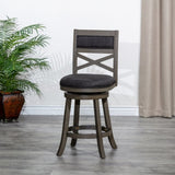 24" Counter Height X-Back Swivel Stool, Weathered Gray Finish, Charcoal Fabric Seat B04660722