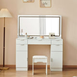 ZNTS Dressing table set with LED mirror and 3 lighting modes, dressing table with 5 drawers and 2 96670198