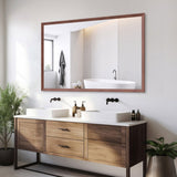 60"x40" Oversized Modern Rectangle Bathroom Mirror with walnut Frame Decorative Large Wall Mirrors W708P297661