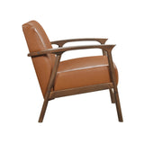 Brown Faux Leather Upholstered Accent Chair 1pc Seat Cushion Solid Rubberwood Frame Living Room B011P287483
