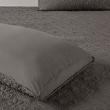 3 Piece Split Corner Pleated Quilted Bedspread Dark Grey Queen B03597559