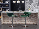 Masaccio Velvet Upholstered Adjustable Swivel Barstool, Set of 2, Green T2574P164845