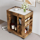 Mid-century modern style movable side cabinet for sofa, household brown trolley storage locker and W1278P226002