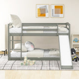 ZNTS Twin over Twin Bunk Bed with Convertible Slide and Ladder , Gray 65436427