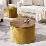 2-Piece Set Round Chenille Storage Ottoman, Equipped with a Drum Shaped Small Stool, Storage Space, W487P179602