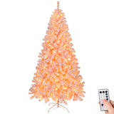 6 FT Pre-lit Snow Flocked Christmas Tree, Artificial Hinged Xmas Pine Tree with 800 Branch Tips, 300 63701621