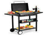 3-Burner Flat Top Gas Griddle Cooking Station with Ceramic Coated Cast Iron Pan, 73140334