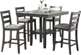 Classic Dining Room Furniture Gray Finish Counter Height 5pc Set Square Dining Table w Shelves B011119806