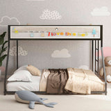 Adam Twin Full Bunk Bed Metal Black with White Mesh Guard Rail for Kids and Adult, Low Profile and B083P170085