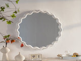 White Scalloped Round Wall Mirror, Wavy Frame for Living Room/Bedroom/Bathroom Decor W3081P391521