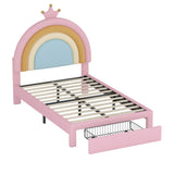 Twin Size Upholstered Rainbow Design Bed, Velvet Princess Platform Bed with Storage Drawer, No N733P234606H