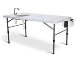50" Folding Fish Cleaning Table with Sink, Bi-Folding Portable Camping Sink Station with Drain Hose, 37035974