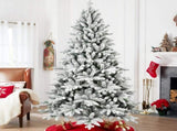 6ft Flocked Christmas Tree with 1100 Tips, Realistic PEPVC Snowy Hinged Tree with Metal Stand, Full 69670078