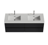 Grace 60" Walnut Bathroom Vanity with Glossy White Solid Surface Sink and Soft Black Drawers, Wall W1865P281239