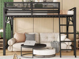 Queen Size Loft Bed with Ladder, Metal Queen Loft Bed with Storage Shelves, High Loft Bed for Kids W2580P379983