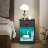 ZNTS FCH 40*35*60cm Particleboard Pasted Triamine Single Drawer With Socket With LED Light Bedside Table 80482414